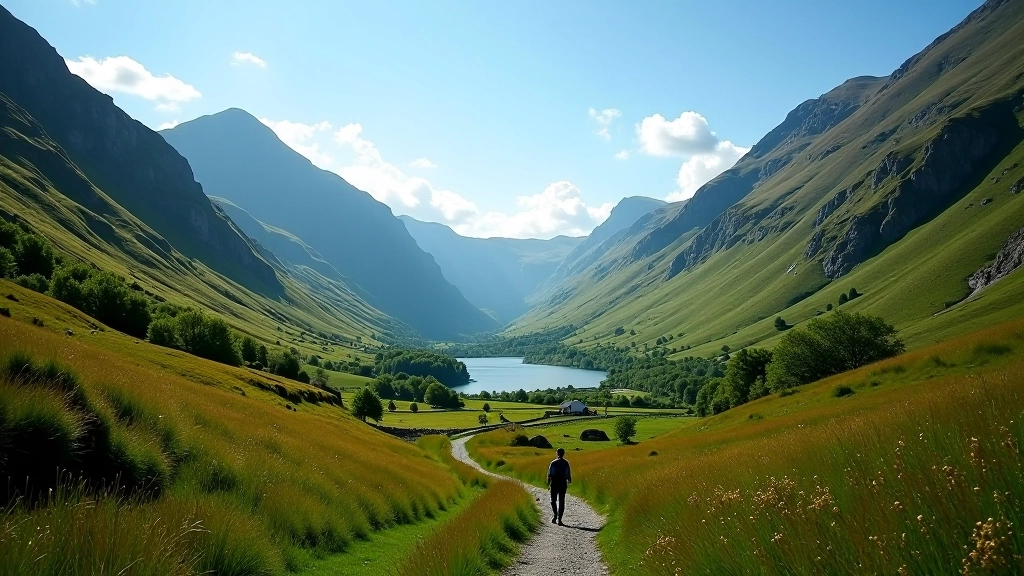Beautiful mountain valley landscape with walking trails and natural scenery